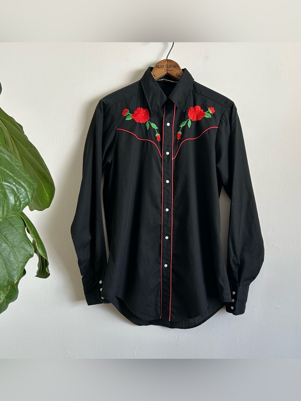 70's Embroidered Rose Western Shirt
